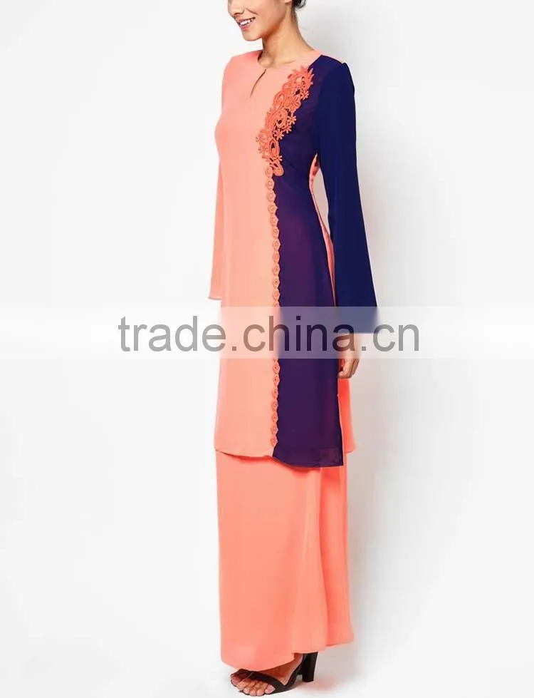 Embroidered long sleeve new design girls maxi muslim dress