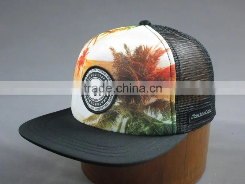 Customer sponge front mesh back snapback cap with woven lable