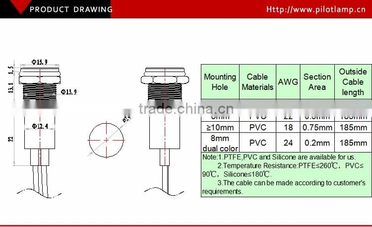 metal 14mm single led light IP67 12v 24v indicator lamp with oil symbol for car