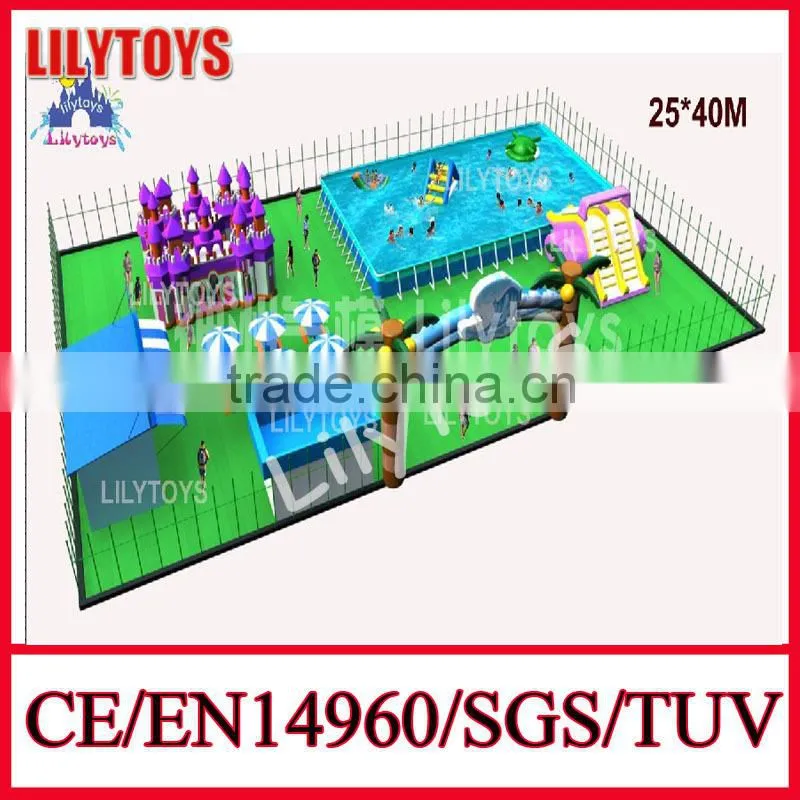 Giant outdoor amusement water park Land,water games playground with swimming pool