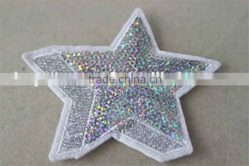 hot selling custom 3d star pattern sequin patch embroidery trim polyester material for wholesale