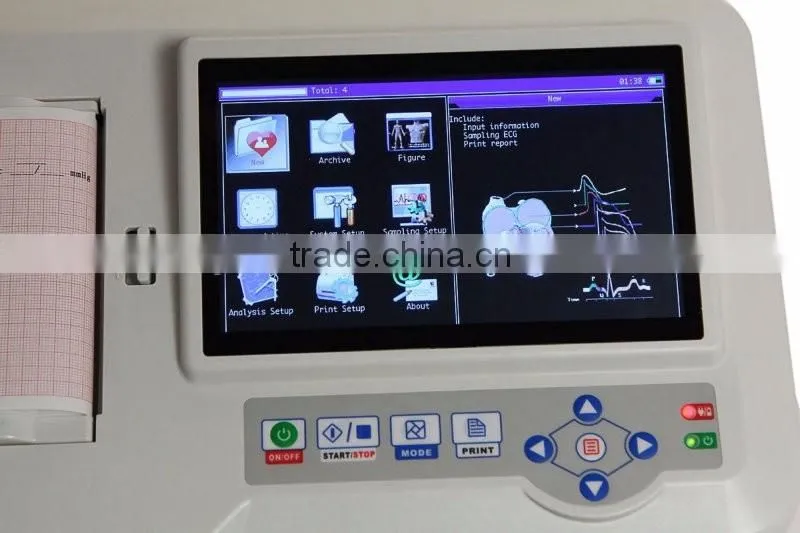 CE &ISO13485 OEM design Standard 12 leads Touch Screen Digital 6-channel Electrocardiograph