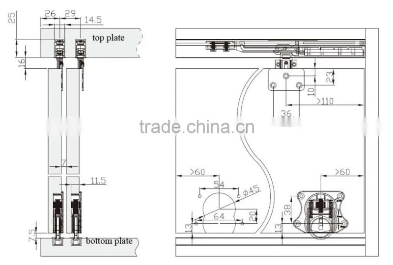 sliding door mechanism with soft close for wooden wardrobe sliding door fittings