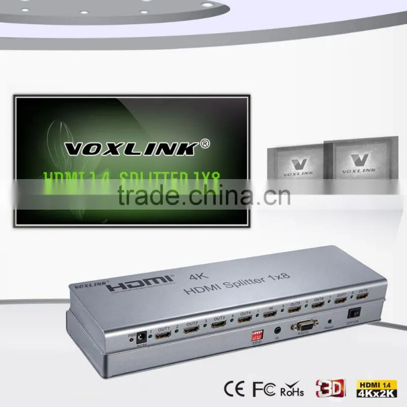 VOXLINK 1x8 HDMI splitter 4K(HDMI 1.4,HDCP1.4 ,4K,IR extension, EDID management, RS232) EU/US/UK/AU