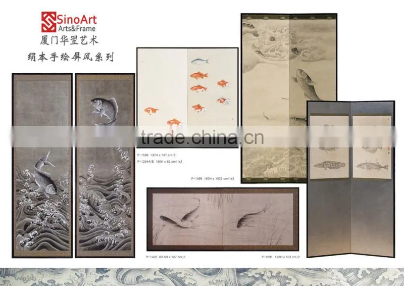 Hand painted Tranditional Chinese Gold-leaf Fish Art Screens