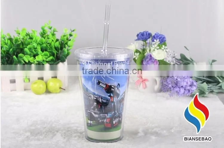 Wholesale double wall 24oz plastic tumbler with straw drinking