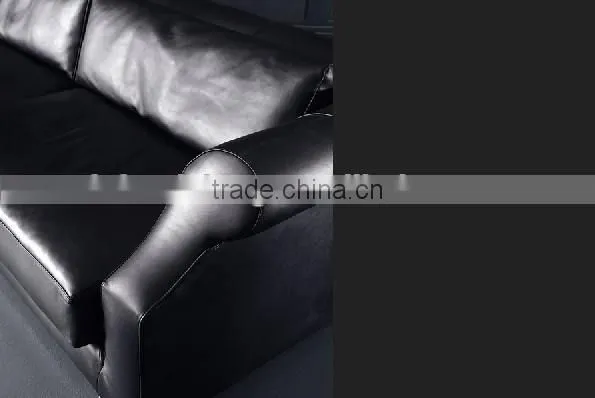 JR045 Luxury living furniture Italy black genuine cow leather stainless steel feet sofa set 1+2+3