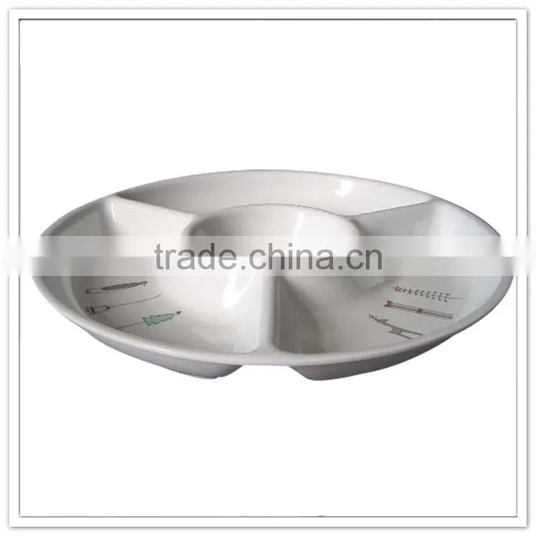 33cm Melamine 4 compartments dishes, 13" plastic chip and dip made in china