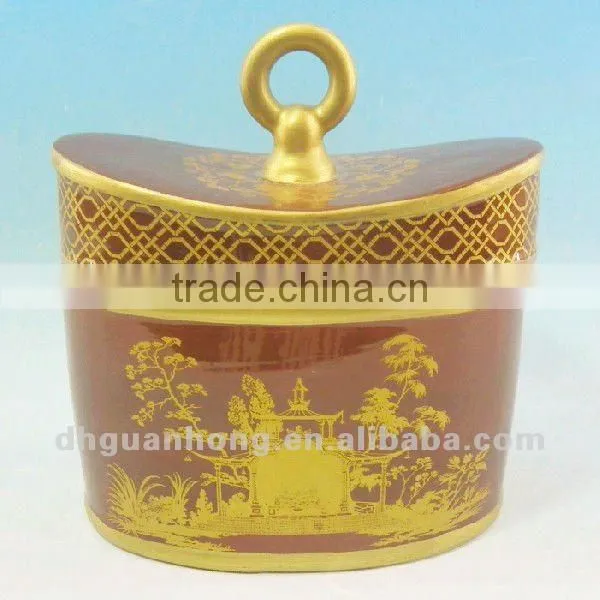 Full printing red Ceramic candle with lid