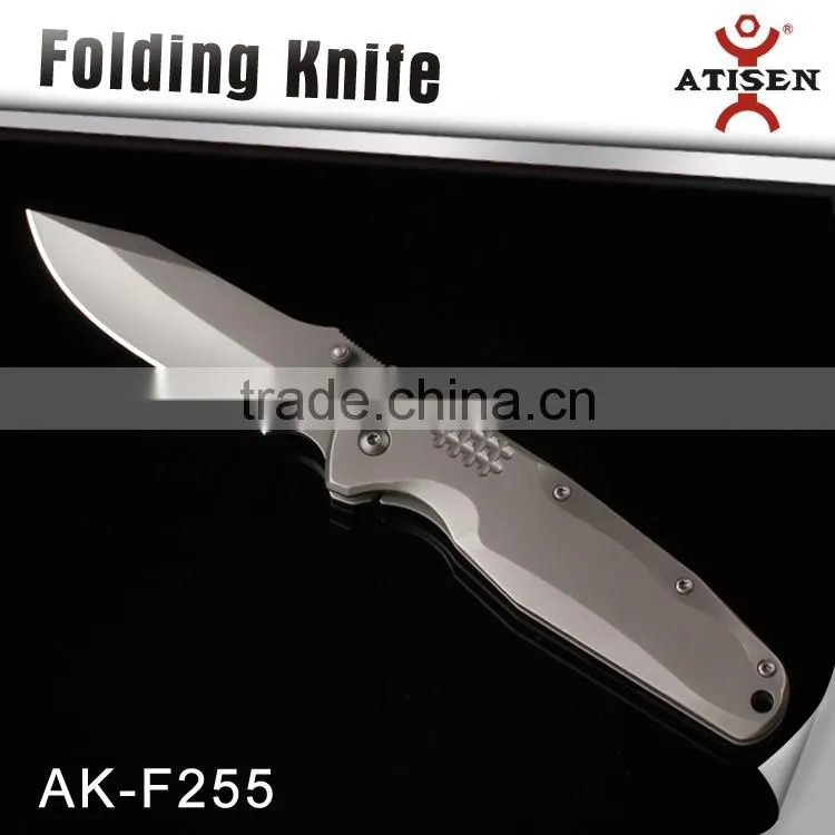Hot Sale Outdoor Knives Stainless Steel Handle Folding Knife , 440+Titanium Coated