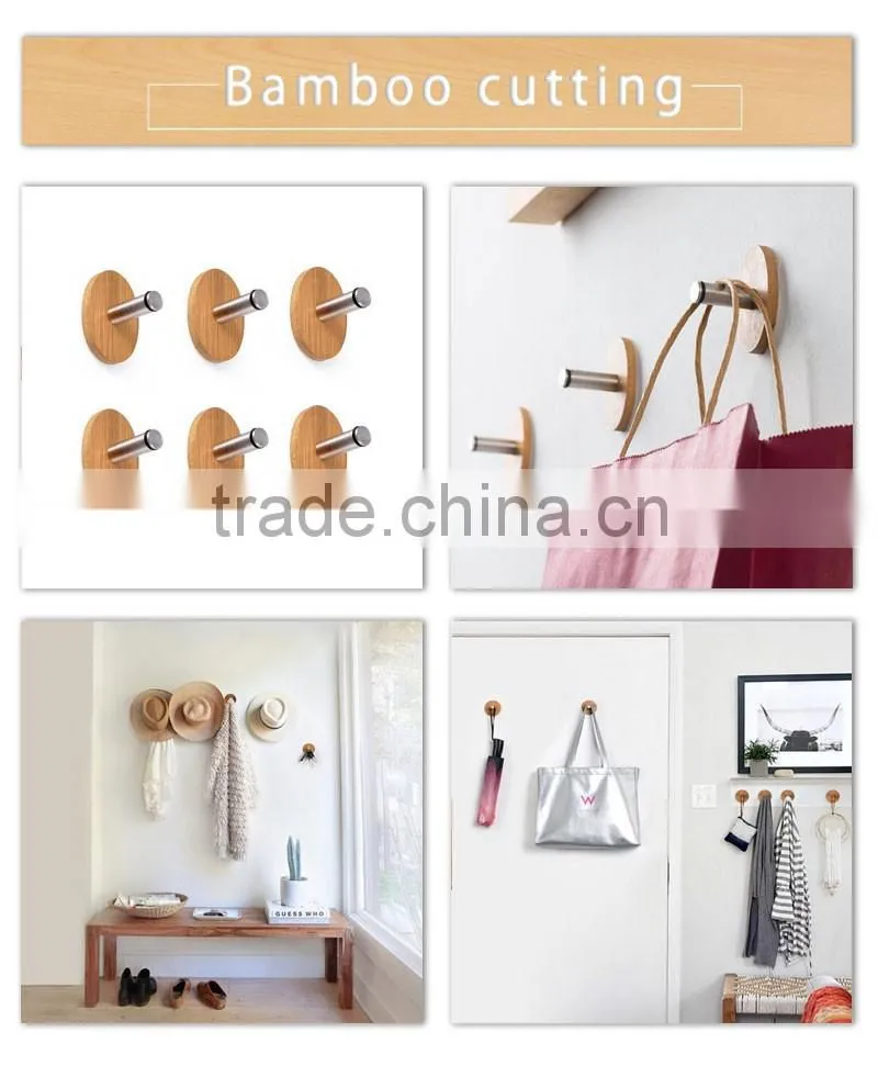 Aonong bamboo clothes hook group/stainless hanging hook/bamboo hanging rack with stainless