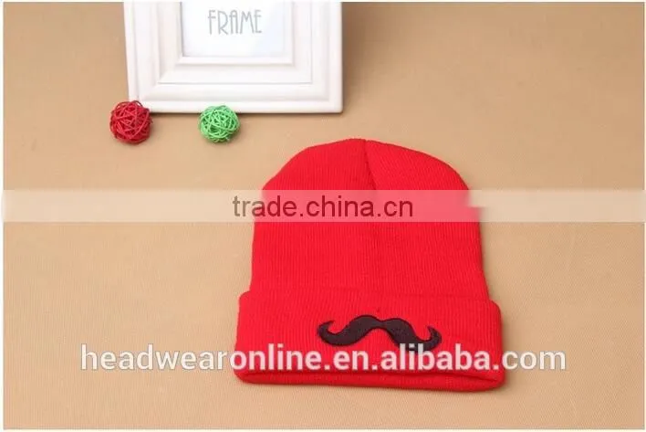 Custom Fashion High Quality Moustache Embroidey Knitted Hats And Beanie Hats