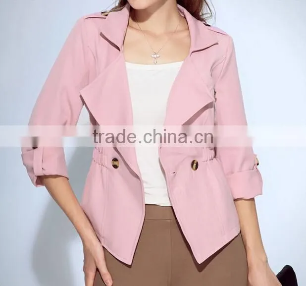 2015 ladies quality coat long sleeve woman oem wholesale factory pink coat