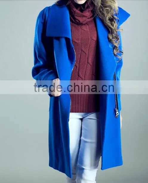 2015 ladies quality coat long sleeve woman oem wholesale factory wool/polyester coat
