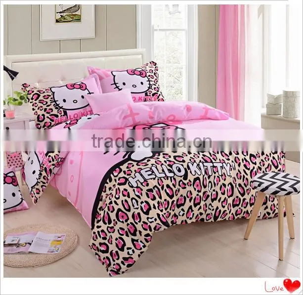 High quality sexy leopard printed hello kitty bedding set for kids