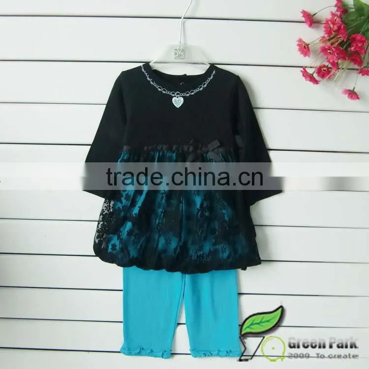 infant baby girls black with royal blue lace dress+Blue leggings Clothing sets kids suits baby outfits