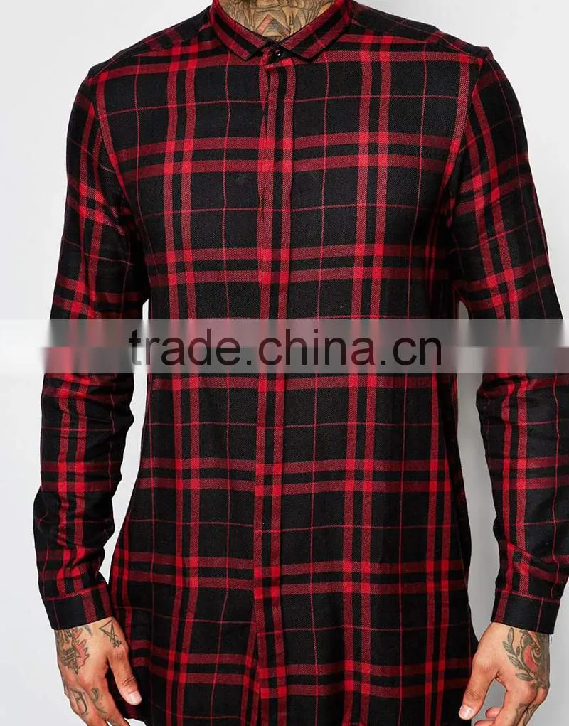 Long Sleeve Super Longline Shirt With Twill Check