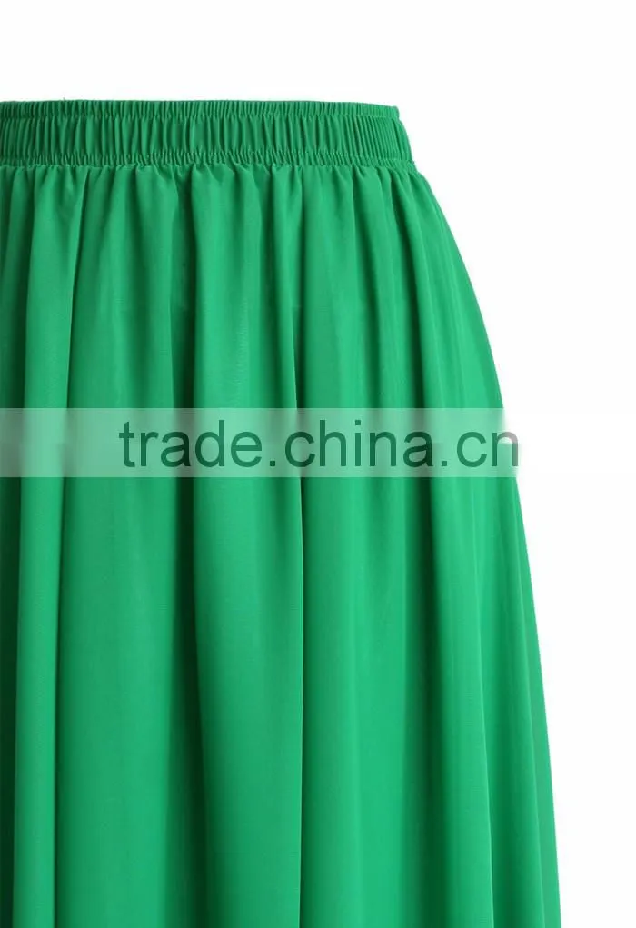 Women wholesale elastic wasitband long skirt fashion chiffon maxi skirt 2016