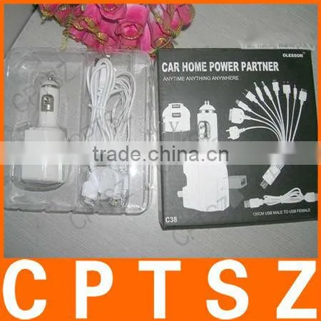 Car home power partner 10 in 1 USB charging cable,car charger,home charger