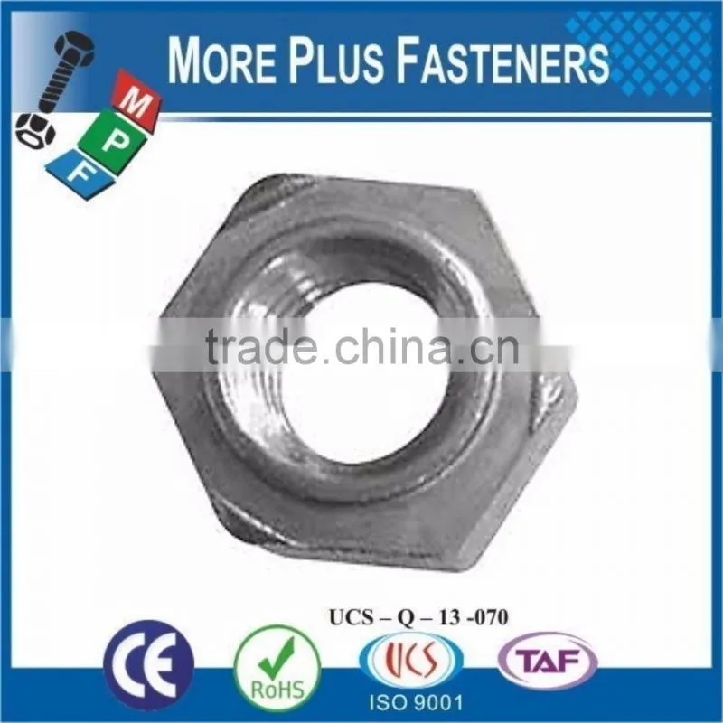 Made in Taiwan Galvanized Steel Plain Steel Stainless Steel Hexagon Weld Nut