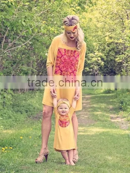 family matching clothing yellow cotton digitalprint fancy dress