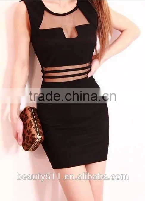 Hot Sale Plus Size Cheap Women Elegant Office Lady Sleeveless Stripe Party Dress SD76