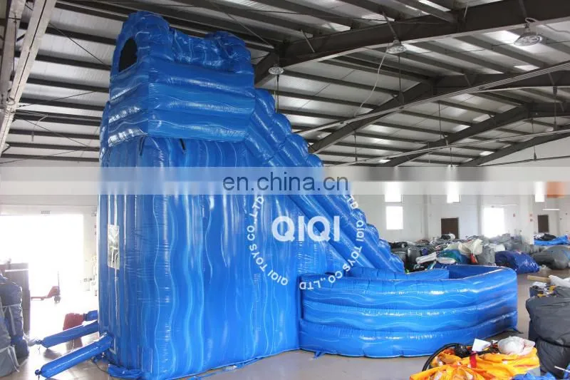 Valcano bule corkscrew inflatable water slide with pool for kids