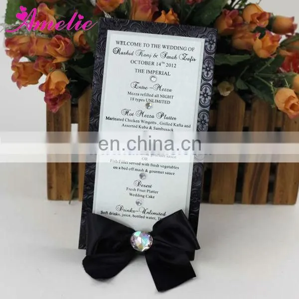AMC003 2014 Handmade With Ribbon and Diamond Wedding MENU card