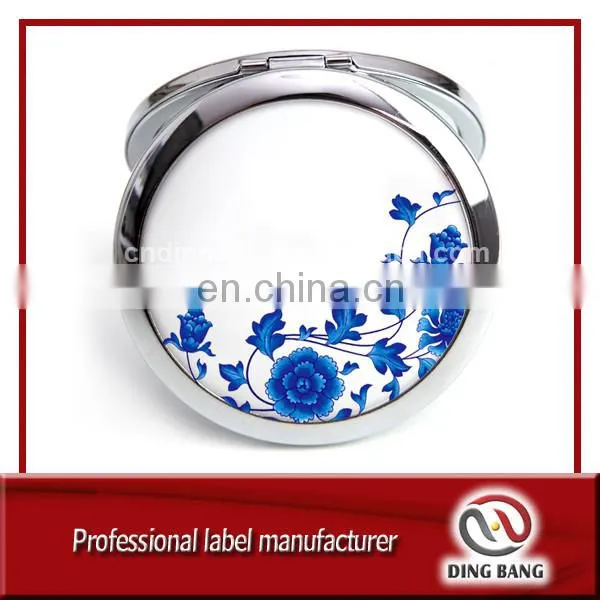 Promotion Cheap China Blue And White Porcelain Style Custom Made Metal Promotion Gift 70mm Epoxy Pocket Mirror