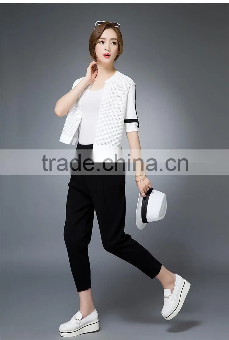 OEM Summer new round neck short sleeve knit cardigan paragraph Korean Fashion Slim linen jacket