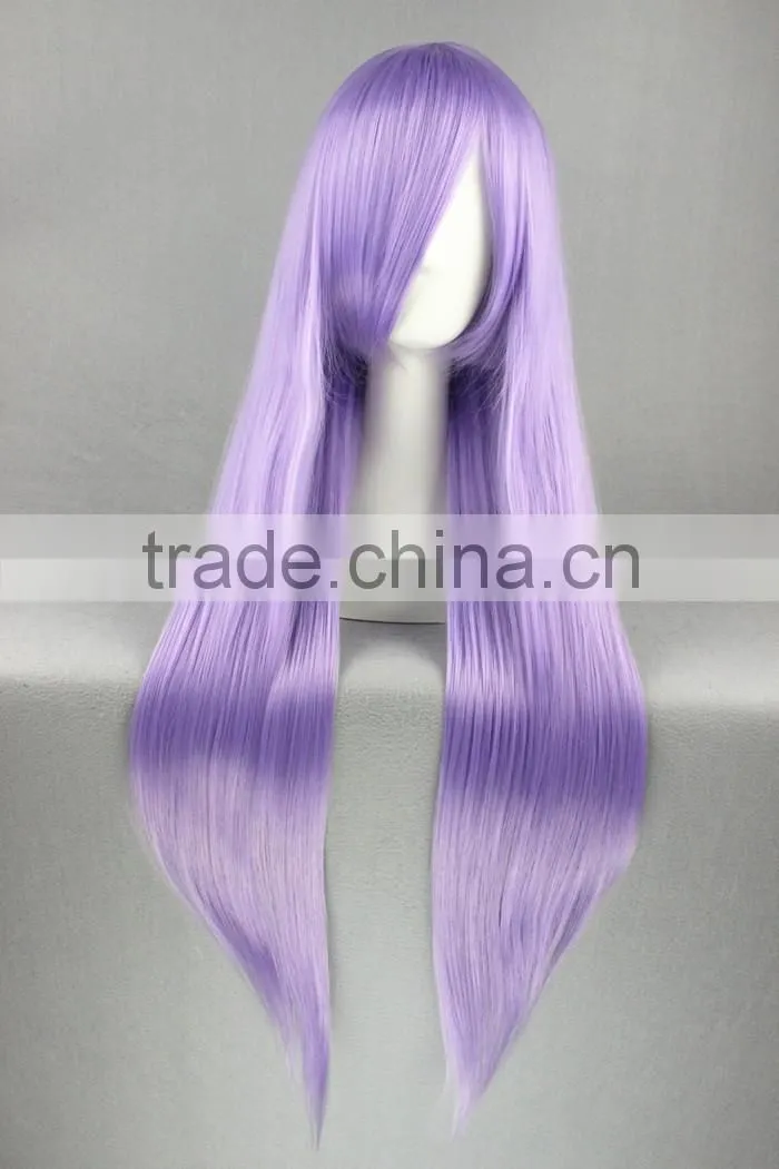High Quality 80cm Long Straight Saint Seiya -Athena Light Purple Synthetic Anime Wig Cosplay Hair Wig Party Wig