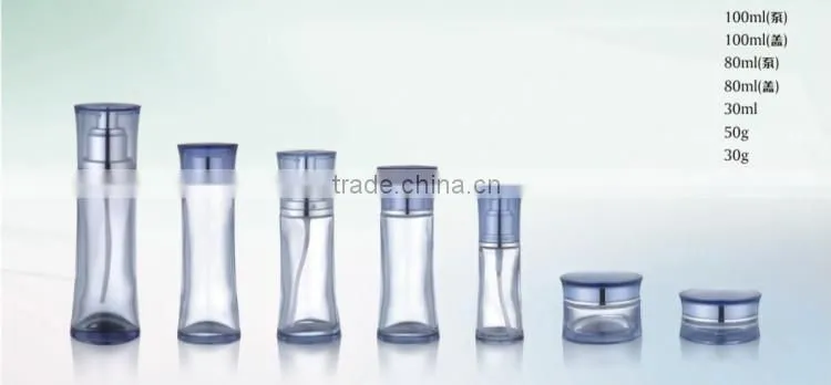 Cosmetic glass water mist spray bottle cosmetic container, high good quality spray pump bottle, waisted shape glass bottle