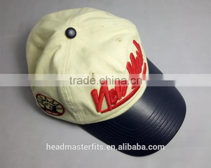 Custom 6 panel new york embroidery unique baseball cap pu brim baseball hat
