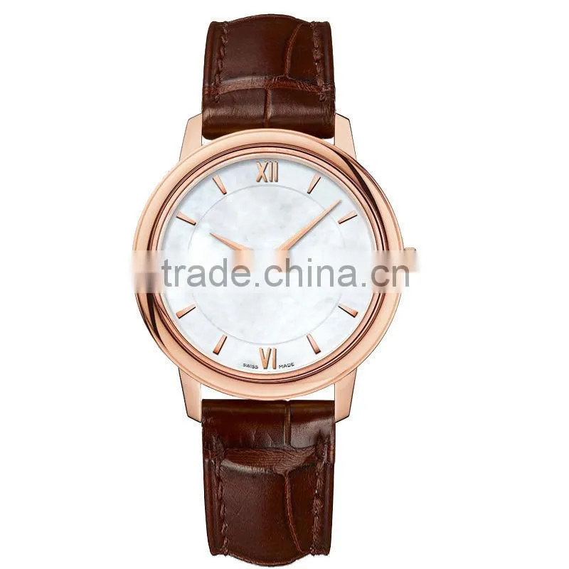 2015 Rose gold business watch stainless steel case genuine leather band business watch men watches