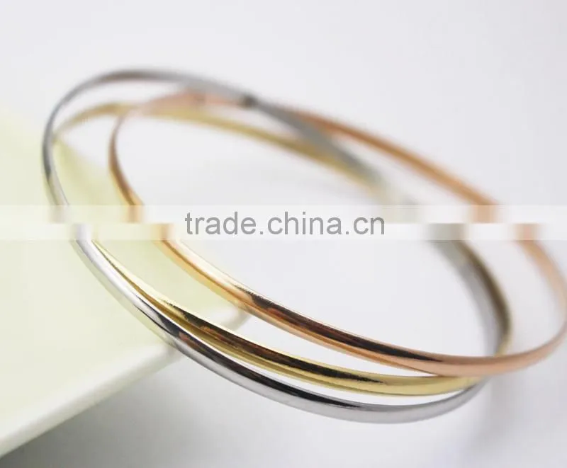 3 Color Smooth Fashion Wedding Bangle 3pcs/set Silver Gold and rose gold Plated Simple Wiring Bracelet Wristband Wire Bangles