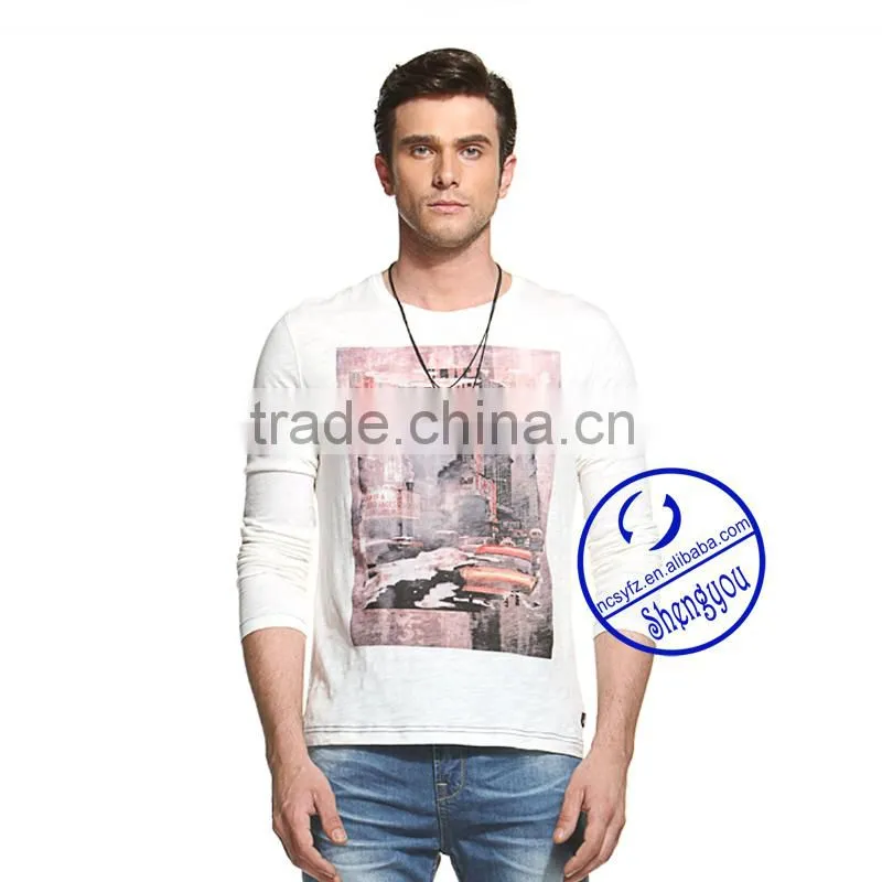 100 cottonl ong sleeve mens white t-shirt wholesale clothing factory in china