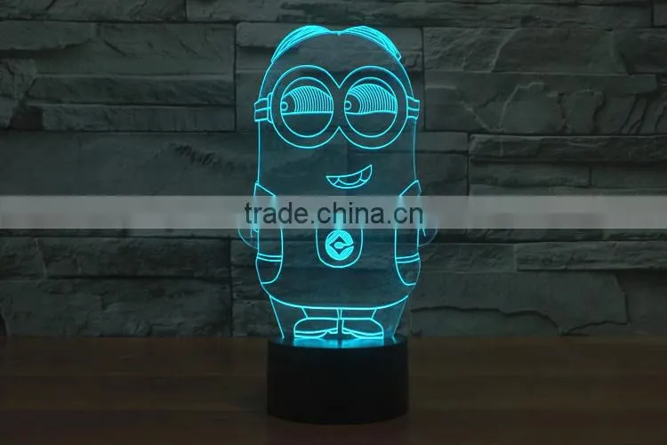 Home decoration LED night light lamp 3D illusion for children baby bedroom,Despicable Me Minions shape christmas gift