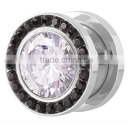 Black & Clear Big Bling Surgical Steel Screw-On Tunnel Plugs