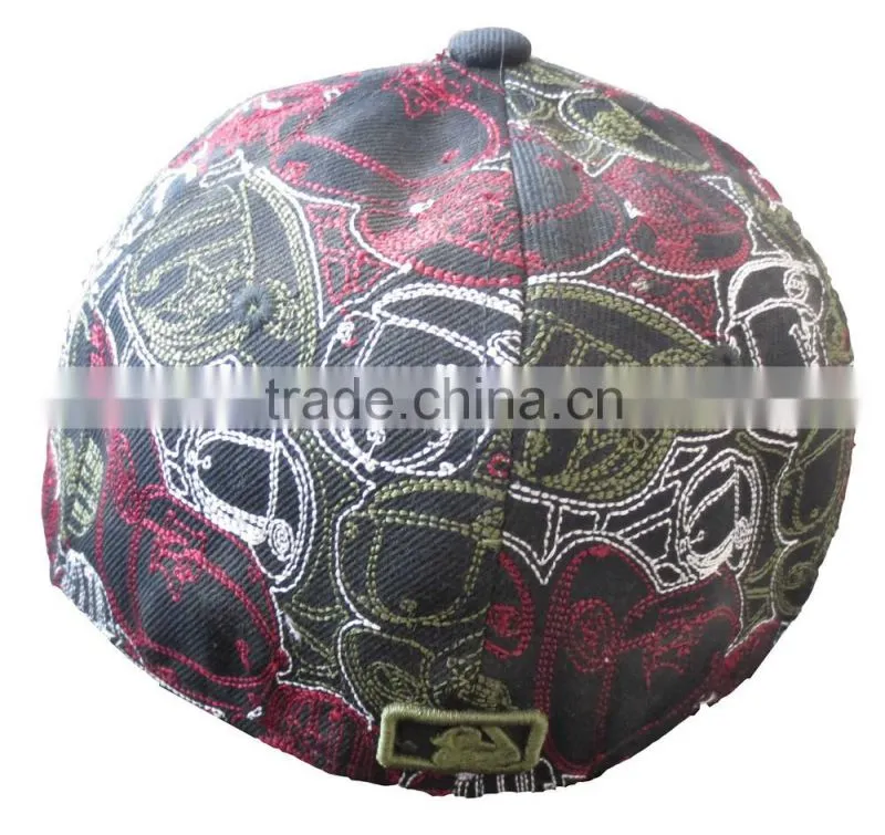 custom design full embroidery fit flat brim baseball cap