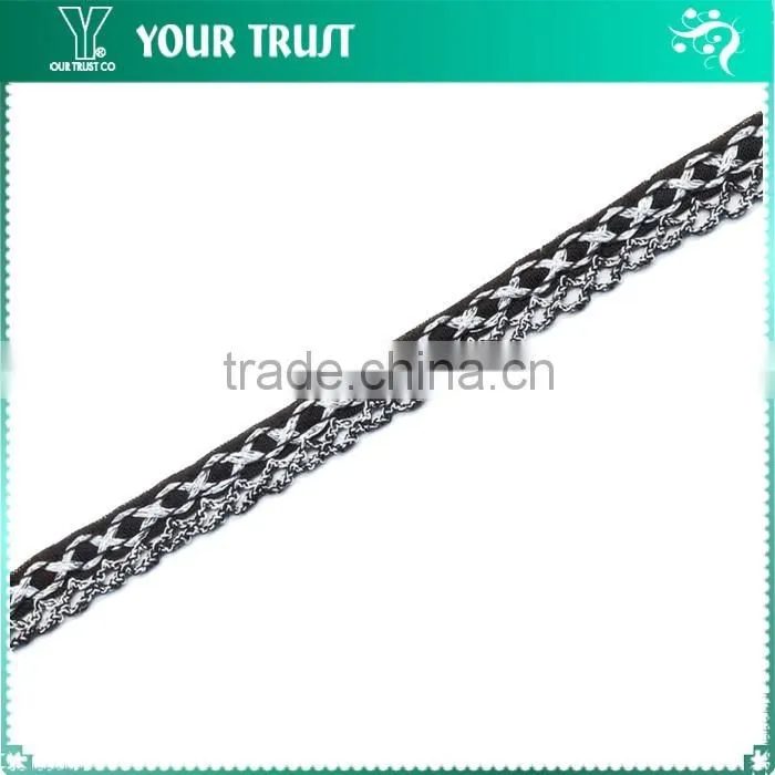 Width 1.2 Centimeter Black Silver Metallic Nylon Braid Trimming