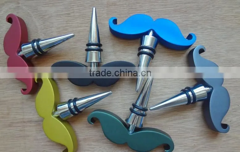 Aluminium Material Moustache shape Wine Stopper Set for Promotion