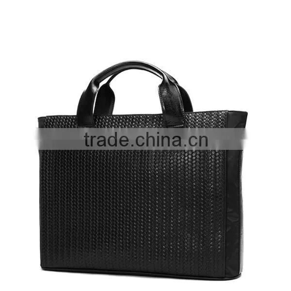 Waterproof Black Nylon Emboss Pattern Business Men Cowhide Briefcase