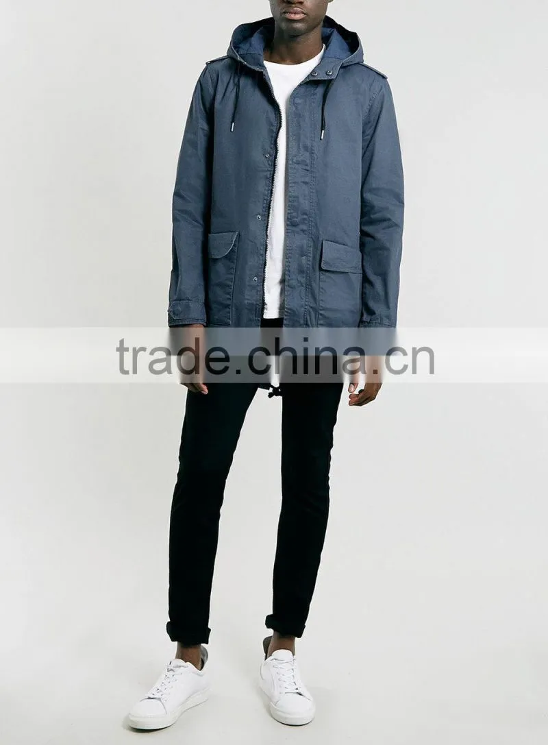 lightweight navy Waxed Parka Jacket for men