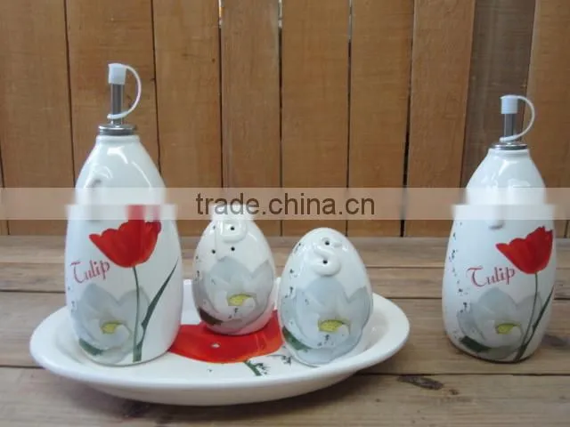 Household Ceramic Milk Jug and Sugar Jar Set with Wooden Stand