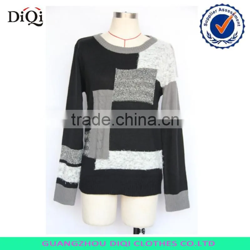 Ladies long sleeve mixed color block pullover jumper