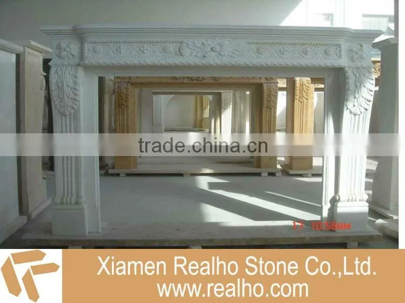 Yellow Marble Fireplace with Carving