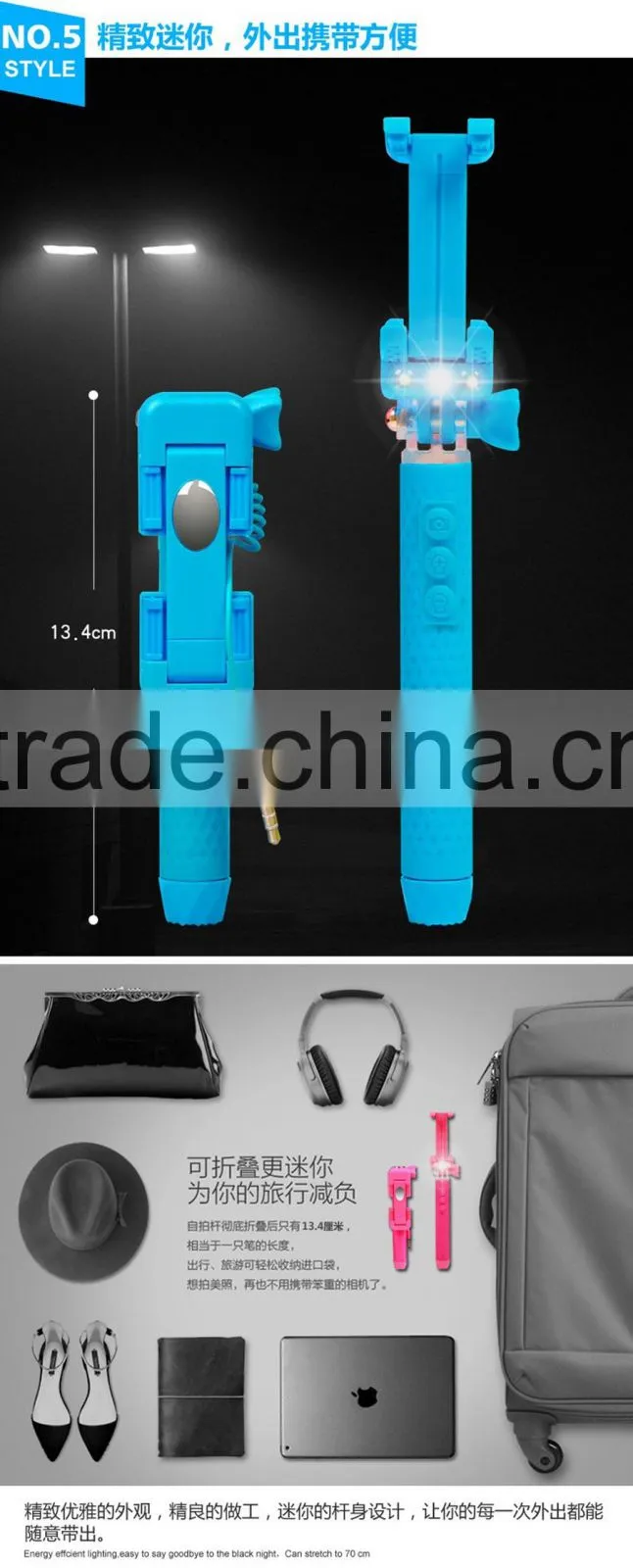 Wired Mini LED Selfie Stick with Flash Light Monopod Handheld Mini Flash Selfie Stick for iPhone Samsung HTC Camera Smart Phone