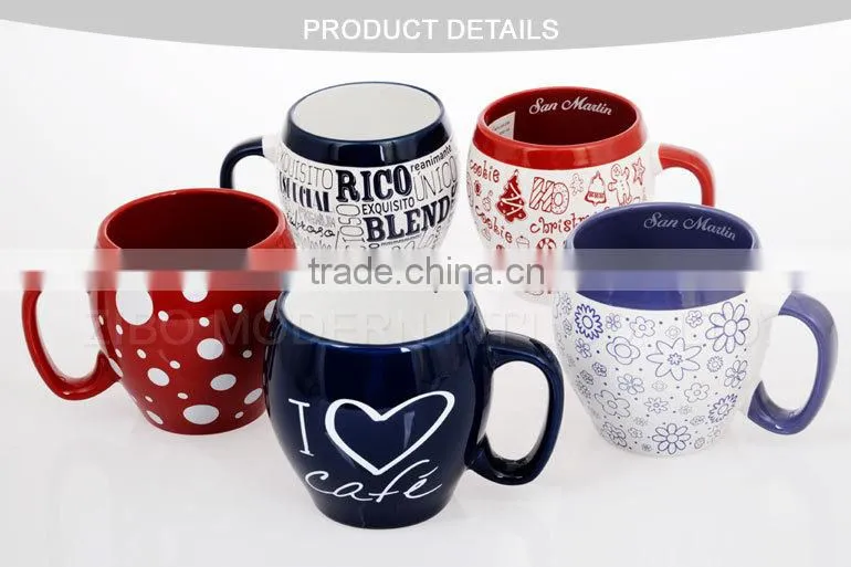coloured mug shaped like a drum with printing