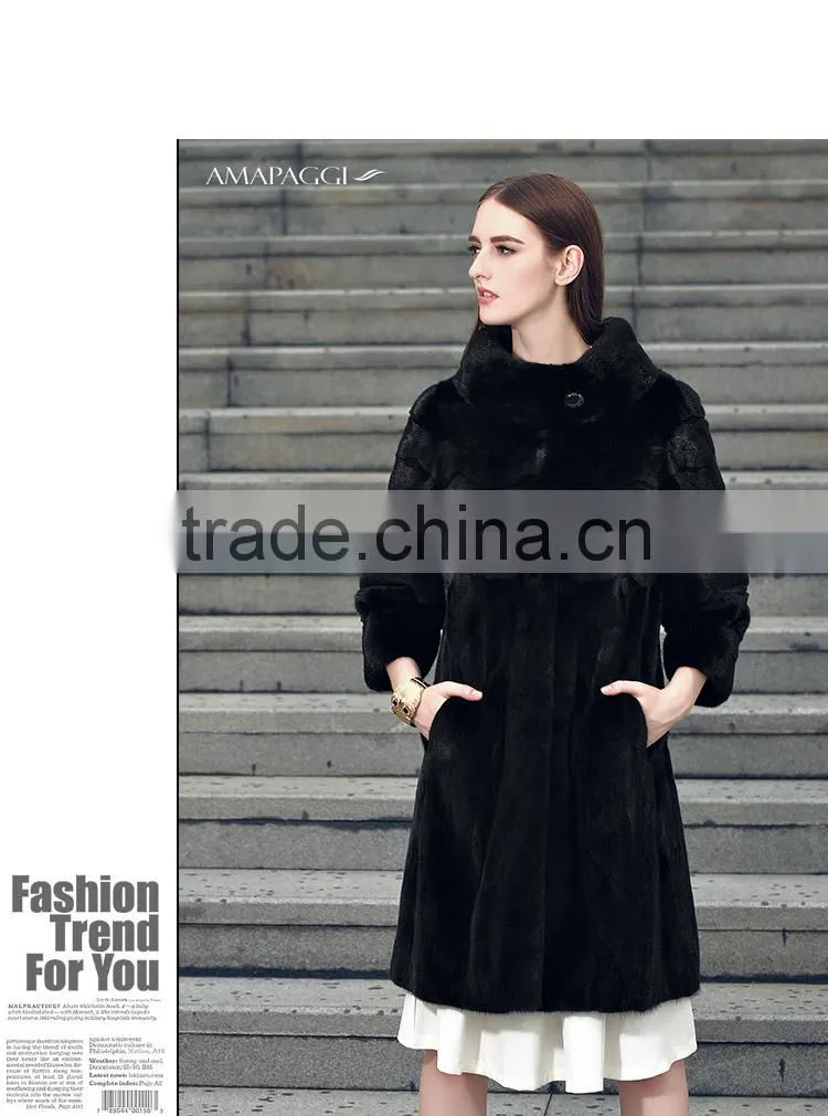 Factory sale long black natuarl mink fur women coat in China