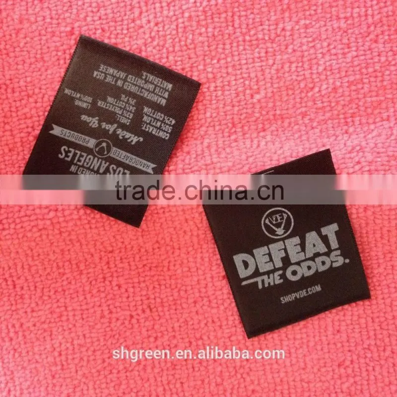 center fold 4 sides printing label,satin care printing tags
